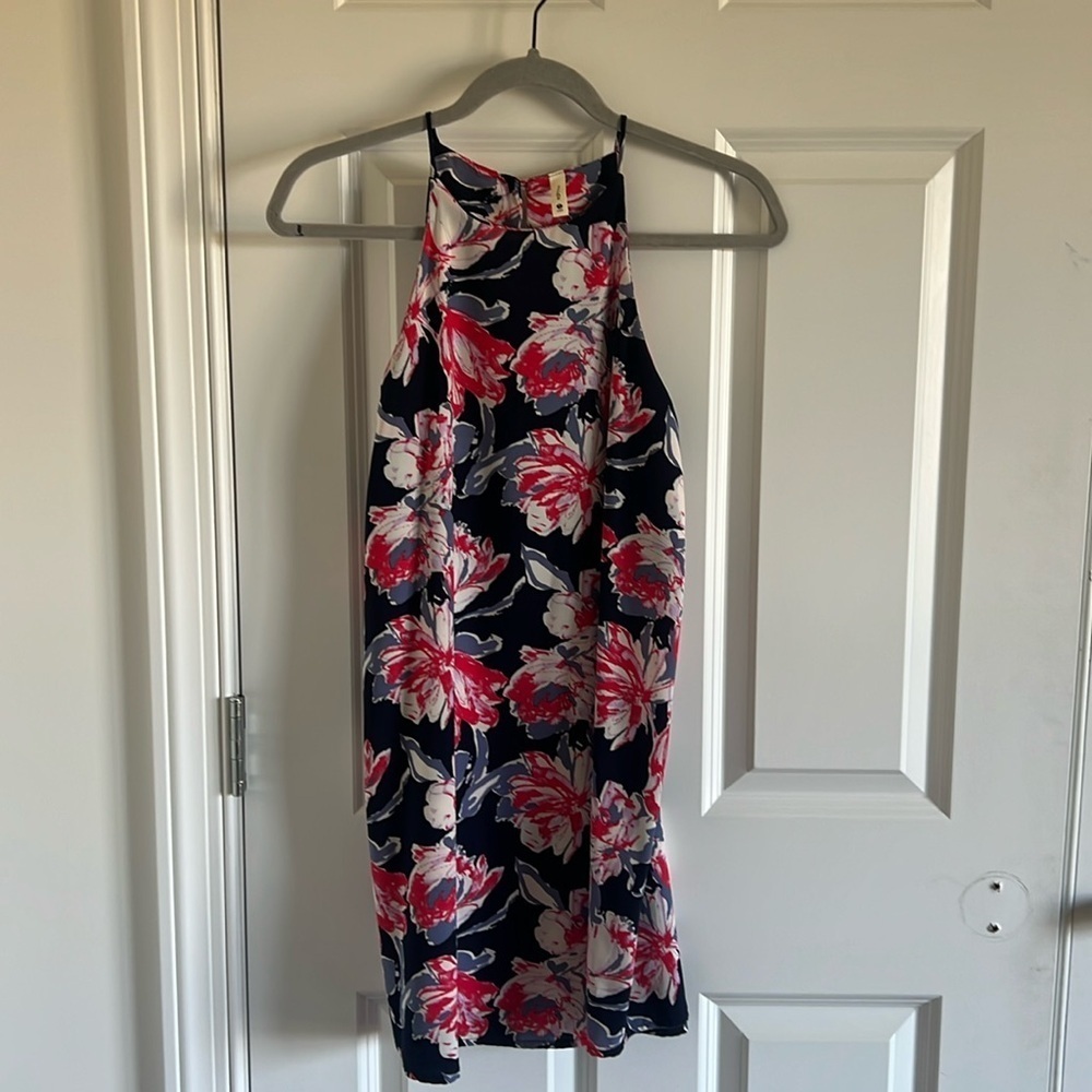 Blue and Pink Floral Halter Tyche Swing Mini Dress Size Small